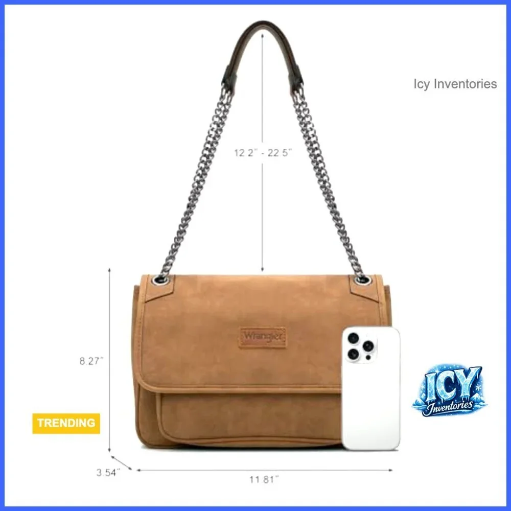 Faux Suede Shoulder Bag with Chain Strap Convertible Crossbody Purse